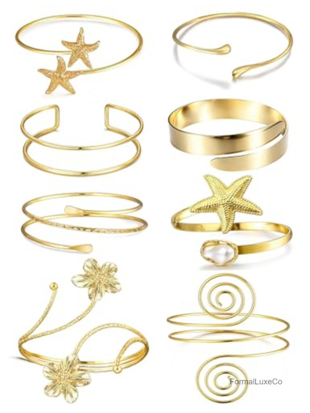 8pcs Gold Plated Arm Cuff Bracelets Set Upper Arm Bangle Band Armlet